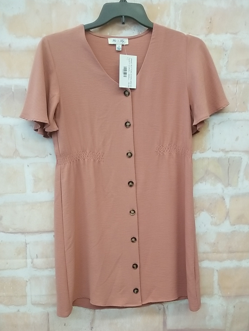 She N Sky Women’s Button-Front Short Sleeve Dress - Dusty Rose